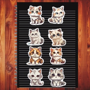 Kawaii Ragamuffin Cat, Set 24 Stickers, Sticker, Journal Sticker, Die Cut Sticker, Cartoon Cat Sticker, Baby Kitten, Cute Kitty