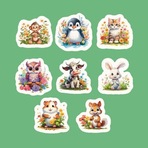 Cottagecore Animal Stickers, Set of 24 Stickers, Cottagecore Stickers, Animal Stickers, Floral Animal Stickers, Baby Animal Stickers