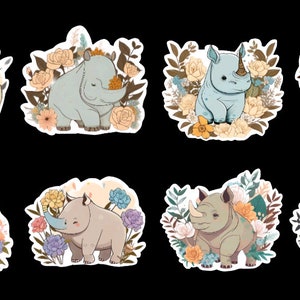 Rhino, Set of 24 Sticker, Sticker, Journal Sticker, Die Cut Stickers, Watercolor Sticker, Baby Floral Rhino, Rhino, Rhinos