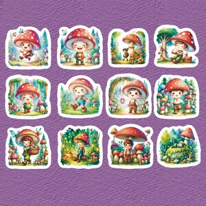 Mushroom Kid Stickers, Set of 24 Stickers, Mushroom Stickers, Kid Stickers, Colorful Mushroom Stickers, Mushrooms, Mushroom Forest Stickers