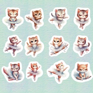 Ballerina Kittens Set of 24 Stickers, Sticker, Journal Sticker, Die Cut, Cat Stickers, Kitten Stickers