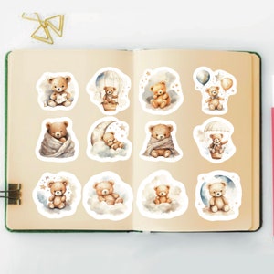 Neutral Teddy Bear Stickers, Set of 24 Stickers, Nursery Stickers, Bear Stickers, Cute Baby Stickers, Snuggly Bear Stickers, Bears