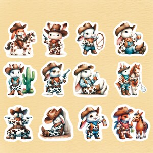 Western Bunnies Set of 24 Stickers, Sticker, Journal Sticker, Die Cut, Bunny Stickers, Rabbit Stickers