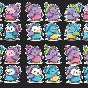 Penguin Stickers, Set 24 Stickers, Journal Sticker, Die Cut Sticker, Baby Penguin Sticker, Winter Penguin Stickers, Cute Penguins, Penguin