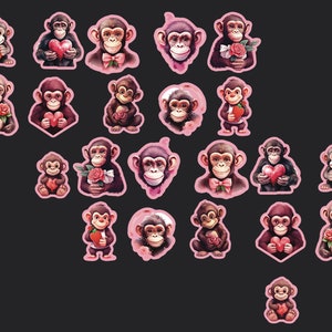 Chimpanzee Stickers, Set of 22 Stickers, Valentine Sticker, Baby Chimpanzee Stickers, Love Stickers, Heart Stickers, Chimp Stickers,  Chimps