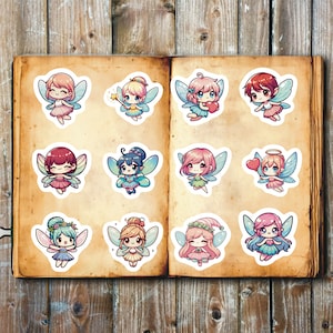 Anime Fairy Stickers, Set of 24 Stickers, Fairy Sticker, Anime Stickers, Fairy Wing Stickers, Colorful Fairy Stickers, Blue Hair, Pink Hair