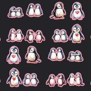 Penguin Stickers, Set of 24 Stickers, Journal Stickers, Valentine Sticker, Love Stickers, Heart Sticker, Baby Penguin Sticker, Penguins