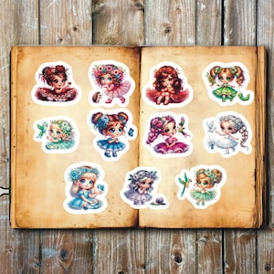 Cute Anime Girl Stickers, Set of 22 Stickers, Fairy Sticker, Anime Stickers, Girl in Dresses Stickers, Colorful Girl Stickers, Girls, Anime