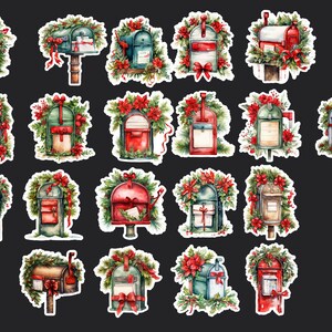 Christmas Mailbox Stickers, Set 20 Stickers, Christmas Stickers, Journal Sticker, Mailbox Stickers, Christmas Holly Sticker, Santa Mailbox