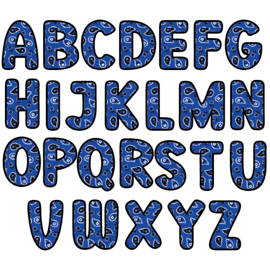 Blue Bandana Bubble Letters PNG With Doodle Outline Paisley Etsy