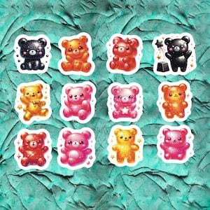 Sparkling Gummy Bear Stickers, Set of 24 Stickers, Colorful Gummy Bear Stickers, Bear Stickers, Gummy Bear Stickers, Candy Stickers