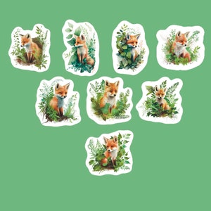 Forest Fox Stickers, Set of 24 Stickers, Forest Stickers, Fox Stickers, Red Fox Stickers, Foxes, Floral Sticker, Greenery Stickers