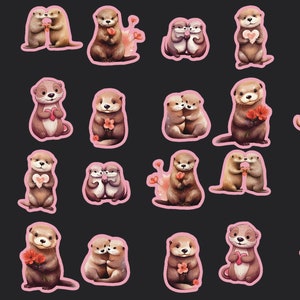 Otter Stickers, Set of 24 Stickers, Valentine Sticker, Love Stickers, Heart Sticker, Baby Otter Sticker, Otters, Sea Otter Stickers