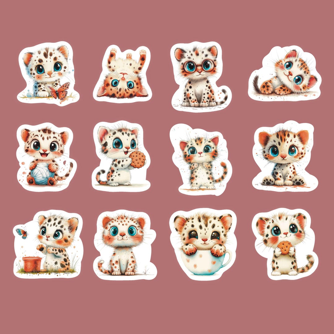 Cheetah Cub Stickers, Set 24 Stickers, Scrapbook Stickers, Journaling ...