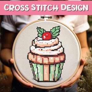 Christmas Cupcake Cross Stitch Pattern PDF - Digital Download - Cupcake Cross Stitch - Embroidery - Holiday Cupcake Cross Stitch