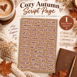 Gemütliche Herbst-Planer-Schriftzug-Sticker, Herbstliche Planer-Wörter zum Ausdrucken, Funktionale Schriftzug-Sticker, Planer-Etiketten