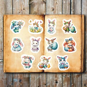 Cute Bunny Stickers, Set of 22 Stickers, Bunnies, Bunny Stickers, Easter Sticker, Colorful Bunny Stickers, Rabbit Stickers, Easter Eggs
