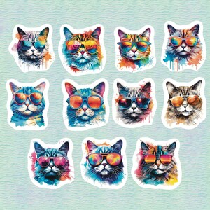 Cool Cats Set of 22 Stickers, Sticker, Journal Sticker, Die Cut, Cat Stickers, Kitten Stickers