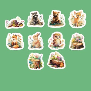 Cottagecore Forest Animal Stickers, Set of 20 Stickers, Cottagecore Stickers, Baby Animal Stickers, Forest Sticker, Floral Animal Stickers
