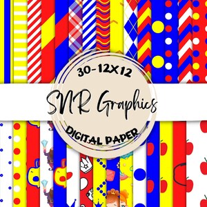 Snow White Princess Digital Paper Bundle 12X12, Scrapbook Paper, Wallpaper, Digital Background,  Apple Paper, Chevron, Argyle, Stripe, Red