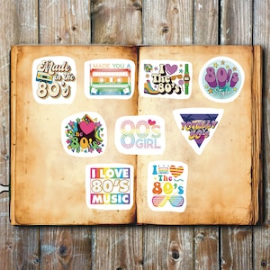 I Love The 80&#39;s Sayings, Set 18 Stickers, Journal Sticker, Die Cut Sticker, 1980&#39;s Sticker,  Music Sticker, Cassette Sticker, Groovy Sticker