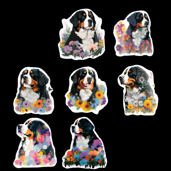 Bernese Mountain Dog, Set of 21 Stickers, Sticker, Journal Sticker, Die Cut Stickers, Watercolor Dog Sticker, Puppy Sticker Dogs