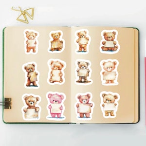Teddy Bear With Signs Stickers, Set of 24 Stickers, Nursery Stickers, Bear Stickers, Bears,