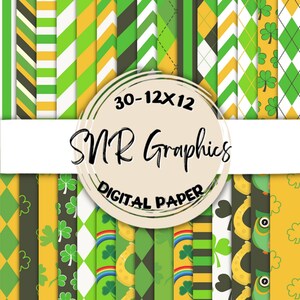 St. Patrick Digital Paper Bundle 12X12, Scrapbook Paper, Wallpaper, Digital Background,  Owl Paper, Chevron, Argyle, Stripe, Green