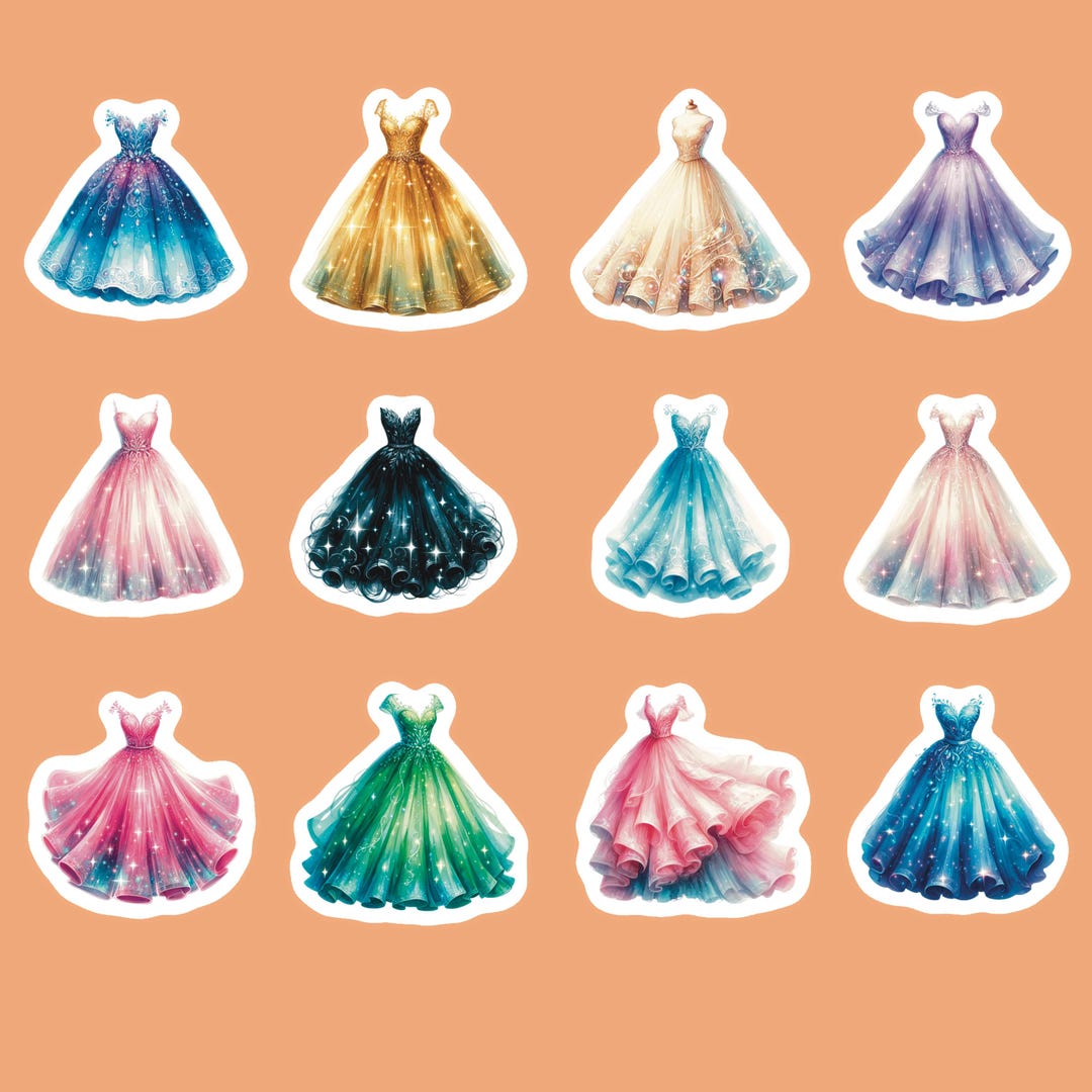 Prom Dress Stickers, Set 24 Stickers, Laptop Stickers, Scrapbooking ...