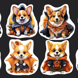 Halloween Corgi Stickers, Set of 24 Stickers, Dog Sticker, Journal Sticker, Die Cut Sticker, Black Cape Stickers, Costume Dog Stickers,