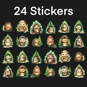 Hedgehog Christmas Stickers, Set of 24 Stickers, Christmas Stickers,  Christmas Tree Sticker, Hedgehogs, Hedgehog Sticker, Wildlife Stickers