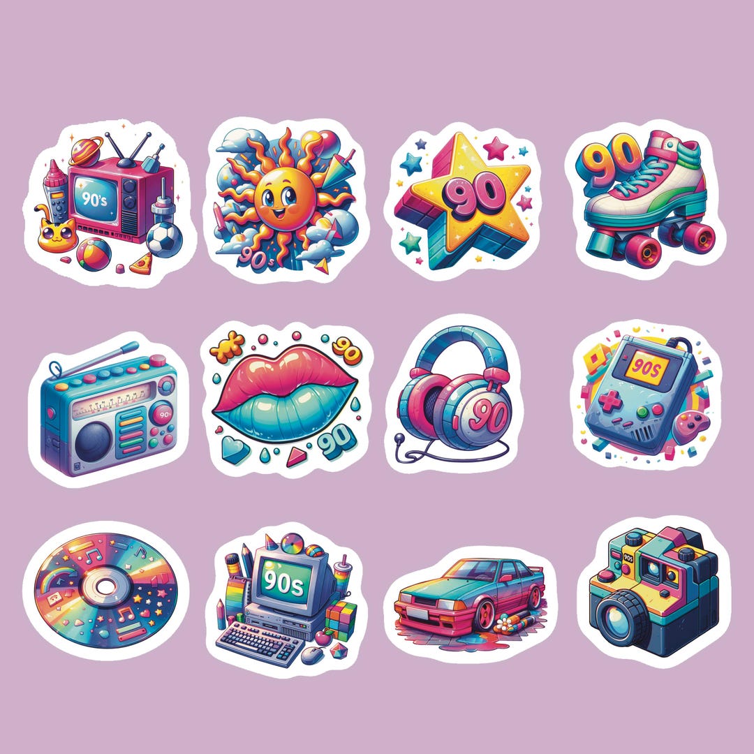 90’s Stickers, Set of 24 Stickers, Sticker, Journal Sticker, Die Cut ...