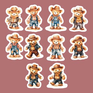 Cowboy Teddy Bear Stickers, Set 24 Stickers, Scrapbook Stickers, Journaling Sticker, Waterbottle Stickers,  Laptop Stickers, Kindle Stickers