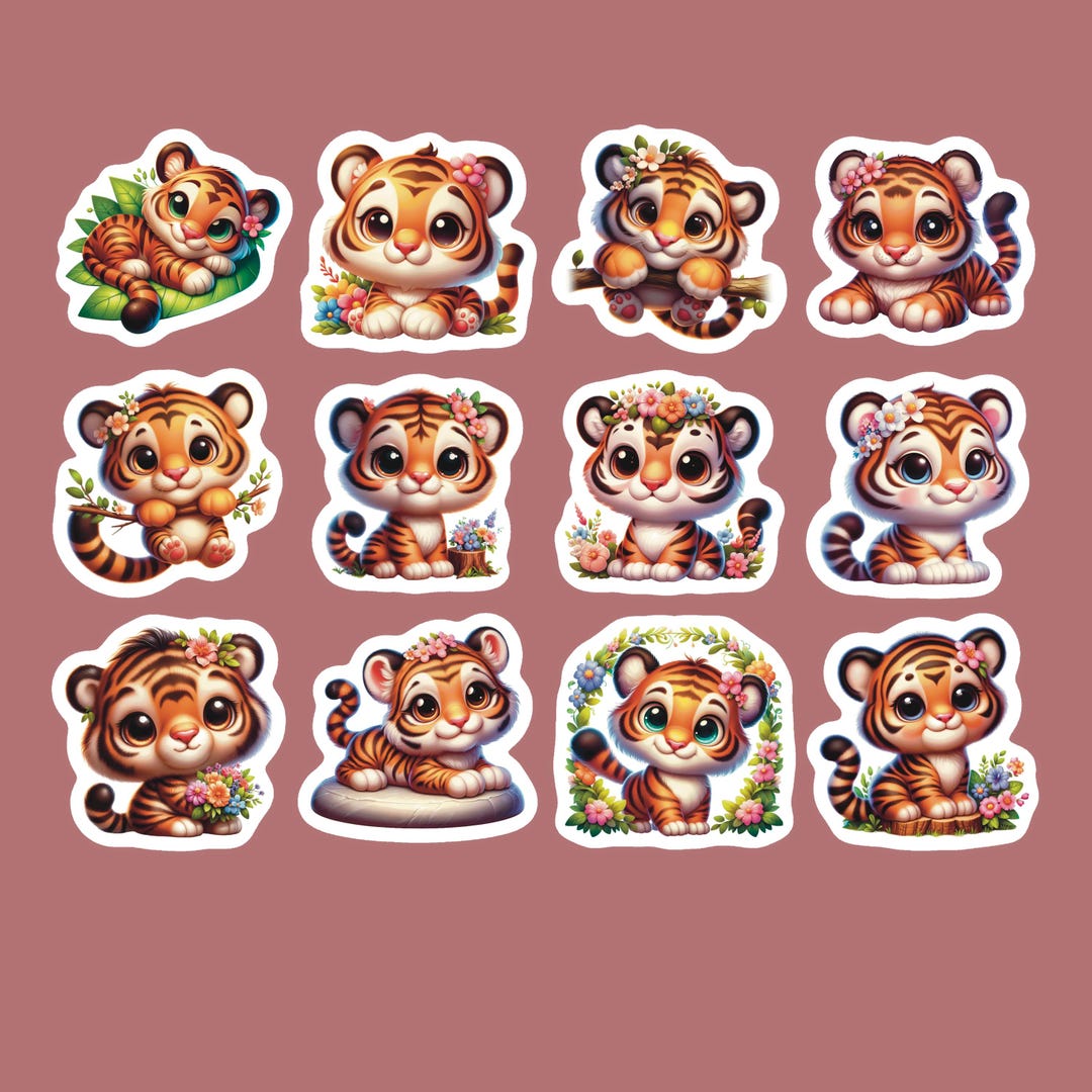 Tiger Cub Stickers, Set 24 Stickers, Scrapbook Stickers, Journaling ...