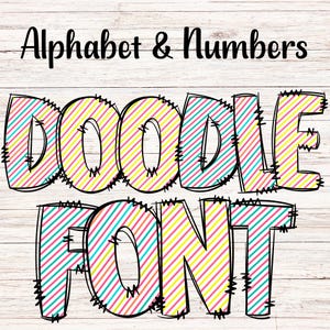 Obst Stripe Doodle Buchstaben PNG mit Doodle Umriss, Zebra Gum Clipart Alphabet Schrift Digitaler Download, POD, fertig zum Drucken, Gum