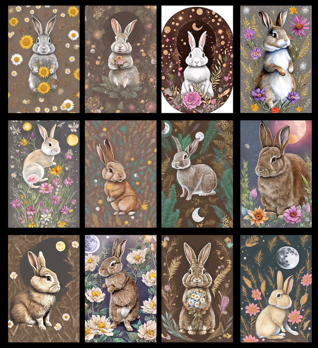 Vintage Watercolor Rabbit Stickers, Journal Embellishments (set of 24 ...
