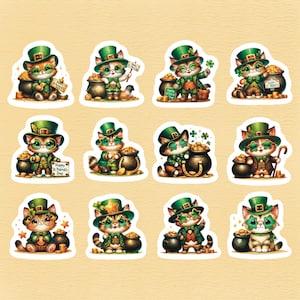 St Patrick Cats Set of 24 Stickers, Sticker, Journal Sticker, Die Cut, Cat Stickers, Kitten Stickers