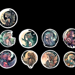 Moon Fairy Stickers, Set of 27 Stickers, Sticker, Journal Sticker, Die Cut Sticker, Celestial Fairy, Night Sky Fairy Stickers,