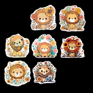 Lion, Set of 21 Sticker, Sticker, Journal Sticker, Die Cut Stickers, Watercolor Sticker, Floral Lions, Big Cats, Lions, Lion