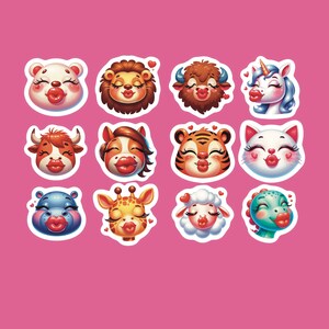 Valentine Kissing Animal Stickers, Set of 24 Stickers, Valentine Stickers, Love Stickers, Kissing Stickers, Animal Stickers, Lover Stickers
