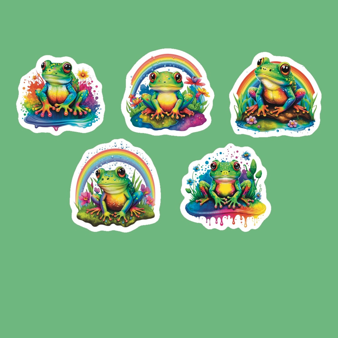 Rainbow Frog Stickers, Set of 20 Stickers, Colorful Frog Stickers ...