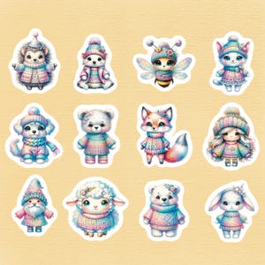 Winter Animals Set of 24 Stickers, Sticker, Journal Sticker, Die Cut, Bunny Stickers, Bear Stickers