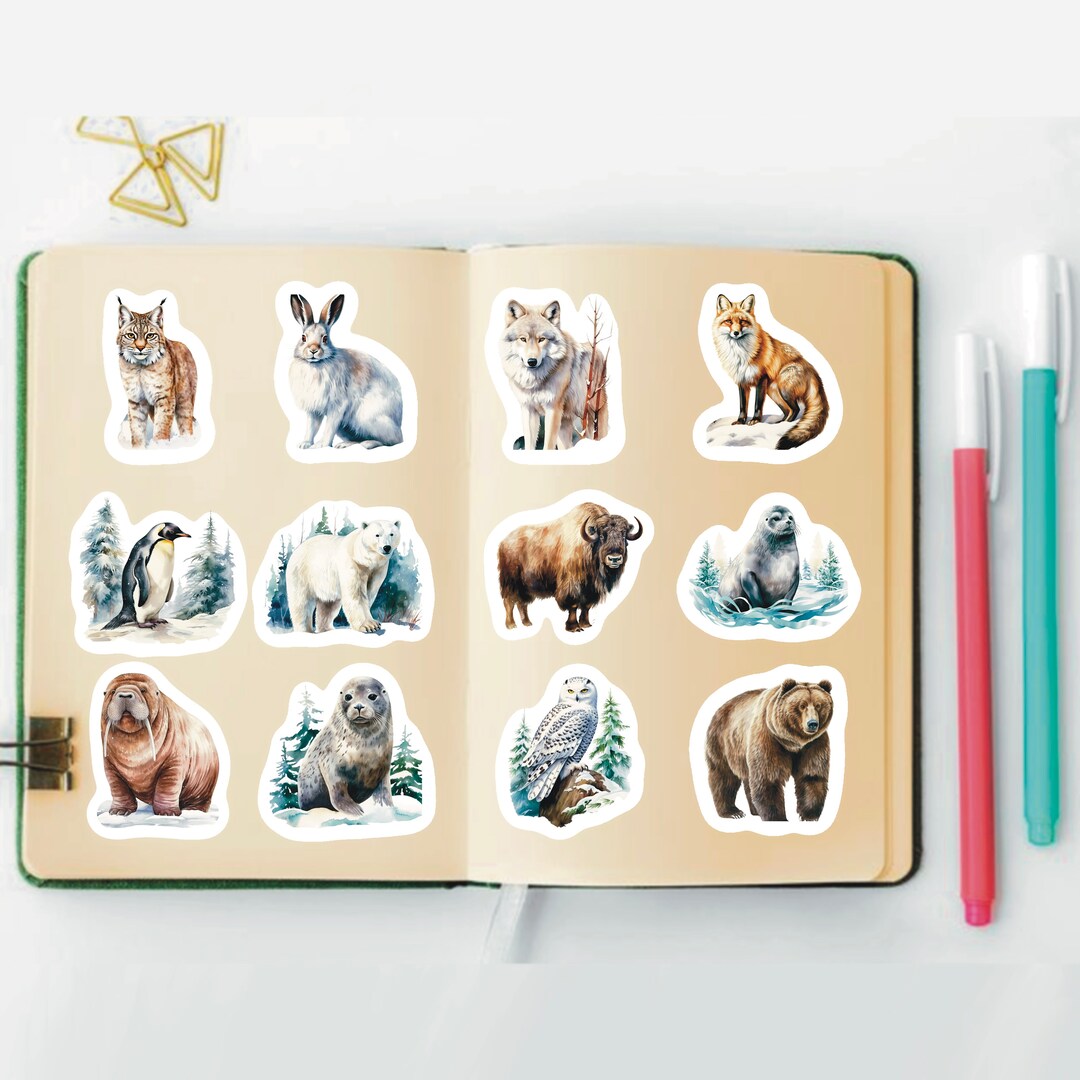 Animal Stickers, Set of 24 Stickers, Fox, Seal, Polar Bear, Walrus ...