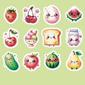Food Stickers, Set of 24 Stickers, Drink Sticker, Journal Sticker, Die Cut Stickers, Snack Stickers, Kawaii Egg Stickers