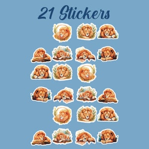 Lion Stickers, Set of 21 Stickers, Sleeping Sticker, Sleeping Lion Stickers, Napping Lion Stickers, Lions, Cute Fluffy Lion Stickers