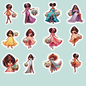 Black Women Stickers, Set of 24 Stickers, Classy Black Woman Stickers, Melanin Stickers, African American Stickers, Flower Girl Stickers