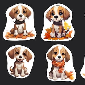 Fall Beagle Dog Stickers, Set of 24 Stickers, Dog Sticker, Journal Sticker, Die Cut Sticker, Fall Stickers, Autumn Stickers, Beagle Stickers