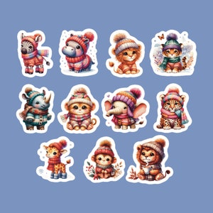 Winter Safari Zoo Animal Stickers, Set of 22 Stickers (2 sets of 11) Safari Sticker, Baby Animal Stickers, Zoo Animals, Zebra, Tiger, Monkey