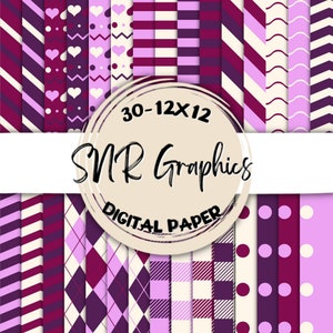 Raspberry Cream Digital Paper Bundle 12X12, Scrapbook Paper, Carta da parati, Sfondo digitale, Carta bordeaux, Chevron, Argyle, Stripe