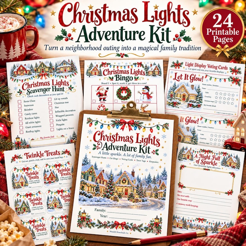 Christmas Lights Adventure Kit Printable, Family Scavenger Hunt, Car ...